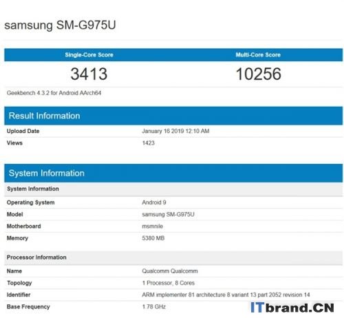 三星S10 Plus跑分现身Geekbench 搭载骁龙855处理器